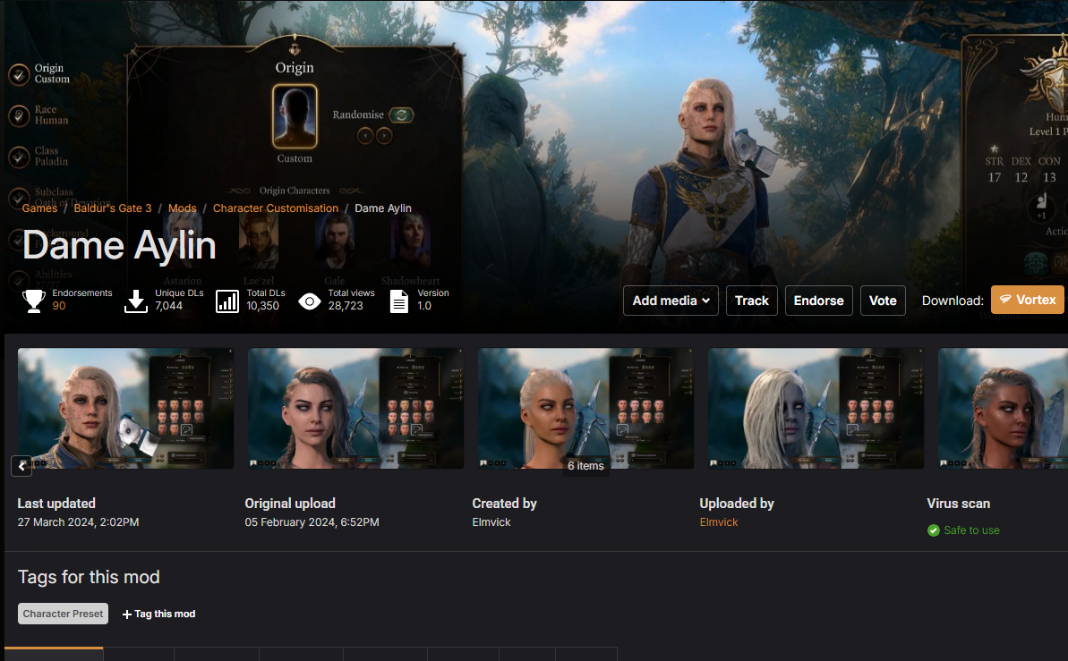 Custom character mod preview